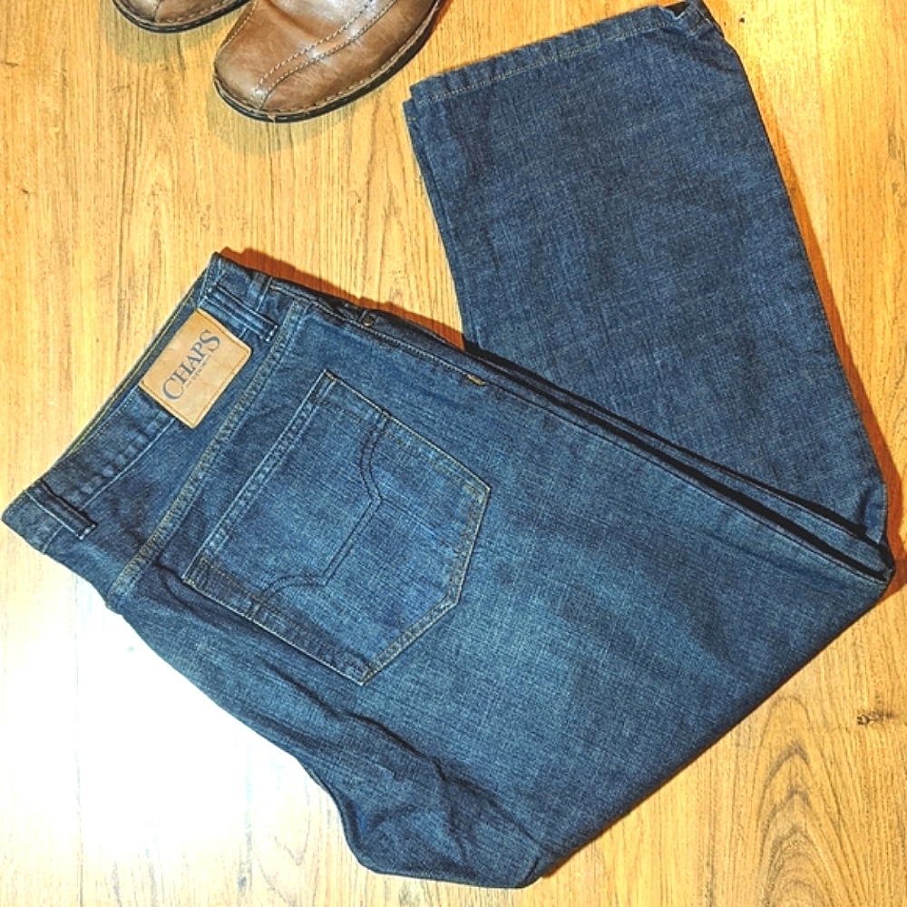 Chaps Jeans Blue Denim W42 L29 Straight Relaxed Fit Big Guys Dark Wash EUC